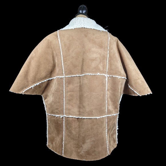 Faux Suede Sherpa Reversible Coat LG Soft Batwing 3/4 Sleeve Pocket Boho Driving - Picture 9 of 16